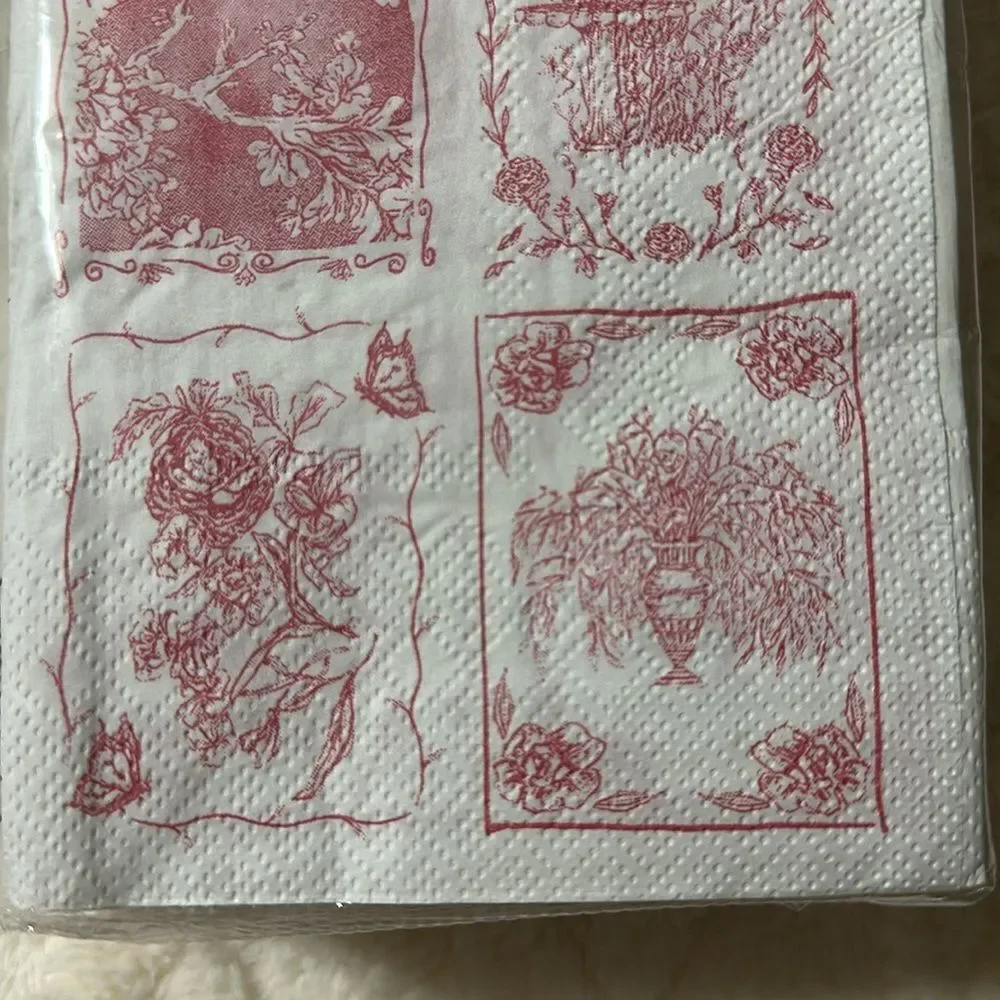 Punch Studio 32 x 2pk Guest Paper Towel Napkins White Pink English Toile Print